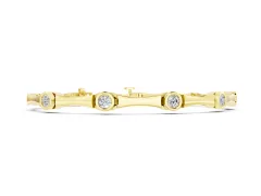 Round Diamond Bezel-Set Bamboo Link Bracelet Set in Yellow gold