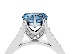 Fancy Blue Heart Cut Diamond Solitaire Pavé Engagement Ring Set in Silver with Prong Setting