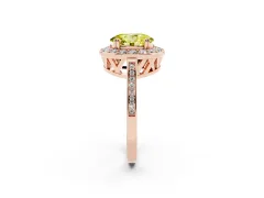 Fancy Yellow Oval Cut Diamond Halo Ring Set in Rose gold with Accent-Lined Split Shank and Prong Setting