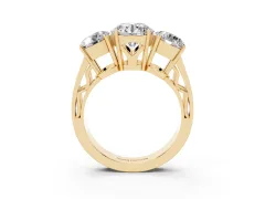 Round Cut Diamond Three-Stone Ring Set in Yellow gold with Textured Band