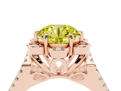 Fancy Yellow Round Cut Diamond Floral Halo Split Shank Engagement Ring Set in Rose gold with Pavé Shank