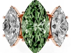 Fancy Green Marquise Cut Diamond Three-Stone Ring Set in Rose gold with Pavé Band