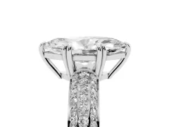 Marquise Cut Diamond Solitaire Ring Set in Silver with Multi-Row Round Pavé Band and Prong Setting