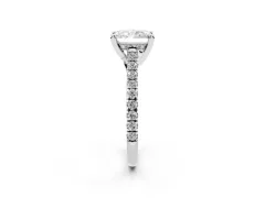 Radiant Cut Diamond Solitaire Ring Set in Silver with Brilliant Pavé Band and Prong Setting