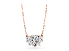 Oval Diamond Cluster Pendant Set in Rose gold with Prong-Set Round Accents