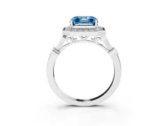 Fancy Blue Asscher Cut Diamond Halo Engagement Ring Set in Silver with Twisted Band and Prong Setting