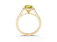 Fancy Yellow Princess Cut Diamond Halo Pavé Engagement Ring Set in Yellow gold with Prong Setting