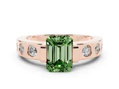 Fancy Green Emerald Cut Diamond Channel-Set Band Ring Set in Rose gold with Bezel Prong Setting