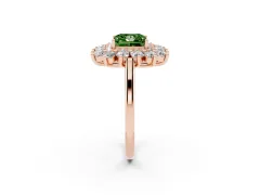 Fancy Green Princess Cut Diamond Floral Double Halo Ring Set in Rose gold with Round Petals
