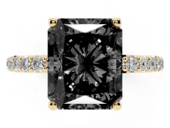 Fancy Black Radiant Cut Diamond Solitaire Engagement Ring Set in Yellow gold with Round Pavé Band and Prong Setting
