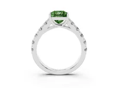 Fancy Green Princess Cut Diamond Solitaire Ring Set in Platinum with Cut-Down Micro Pavé Band and Prong Setting