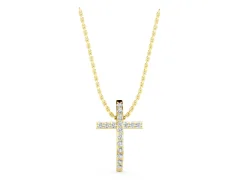 Pavé Round Diamond Cross Pendant Set in Yellow gold with Classic Straight Arms