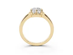Cushion Cut Diamond Round Cluster Halo Ring Set in Yellow gold with Solitaire Band and Prong Setting