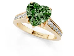 Fancy Green Heart Cut Diamond Solitaire Pavé Engagement Ring Set in Yellow gold with Prong Setting