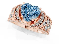 Fancy Blue Heart Cut Diamond Milgrain Halo Pavé Engagement Ring Set in Rose gold with Prong Setting