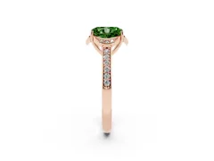 Fancy Green Radiant Cut Diamond Halo Ring Set in Rose gold with Channel Set Band and Prong Setting