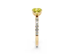 Fancy Yellow Cushion Cut Diamond Solitaire Engagement Ring Set in Yellow gold with Round Pavé Band and Prong Setting