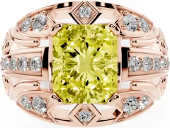 Fancy Yellow Radiant Cut Diamond Art Deco Ring Set in Rose gold with Pavé Split Shank