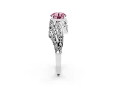 Fancy Pink Round Cut Diamond Solitaire Ring Set in Platinum with Layered Twist Pavé Band