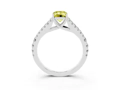 Fancy Yellow Emerald Cut Diamond Split Shank Pavé Engagement Ring Set in White gold with Prong-Held Center Stone