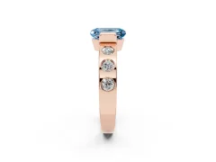 Fancy Blue Emerald Cut Diamond Channel-Set Band Ring Set in Rose gold with Bezel Prong Setting