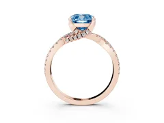 Fancy Blue Cushion Cut Diamond Twist Pavé Solitaire Engagement Ring Set in Rose gold with Prong Setting