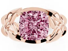 Fancy Pink Cushion Cut Diamond Leaf-Inspired Engagement Ring Set in Rose gold with Round Accents