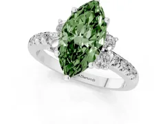 Fancy Green Marquise Cut Diamond Three-Stone Pavé Ring Set in White gold with Prong Setting