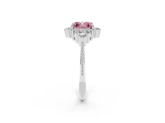 Fancy Pink Asscher Cut Diamond Cluster Ring Set in Platinum with Beaded Band