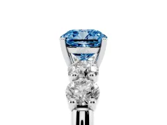 Fancy Blue Cushion Cut Diamond Five-Stone Prong Set Ring Set in Platinum with Classic Band