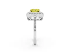 Fancy Yellow Radiant Cut Diamond Halo Ring Set in Platinum with Accent-Lined Split Shank and Prong Setting