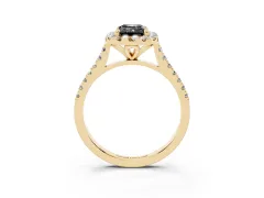Fancy Black Emerald Cut Diamond Cushion Halo Ring Set in Yellow gold with Pavé Band