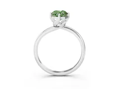 Fancy Green Oval Cut Diamond Solitaire Engagement Ring Set in White gold with Classic Plain Band