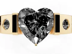 Fancy Black Heart Cut Diamond Channel-Set Band Ring Set in Yellow gold with Bezel Prong Setting