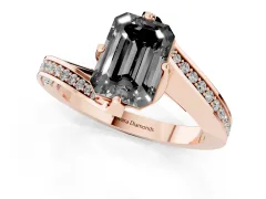 Fancy Black Emerald Cut Diamond Solitaire Ring Set in Rose gold with Intertwined Pavé Twist Band