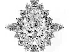 Pear Cut Diamond Cluster Halo Ring Set in Platinum with Marquise and Round Accents