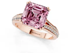 Fancy Pink Asscher Cut Diamond Split Shank Pavé Engagement Ring Set in Rose gold with Prong-Set Center Stone