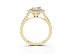 Heart Cut Diamond Pavé Halo Engagement Ring Set in Yellow gold with Pavé Band and Prong Setting