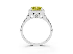 Fancy Yellow Asscher Cut Diamond Halo Engagement Ring Set in Platinum with Pavé Band and Prong-Set Center