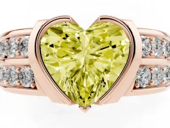 Fancy Yellow Heart Cut Diamond Wide Channel Set Band Ring Set in Rose gold with Bezel Setting