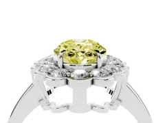 Fancy Yellow Oval Cut Diamond Halo Cluster Engagement Ring Set in White gold with Solitaire Band and Prong Setting