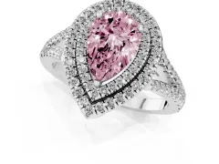 Fancy Pink Pear Cut Diamond Double Halo Ring Set in Platinum with Pavé Band