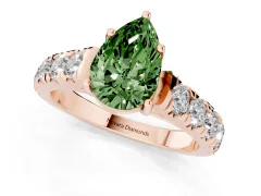 Fancy Green Pear Cut Diamond Solitaire Ring Set in Rose gold with Cut-Down Micro Pavé Band and Prong Setting