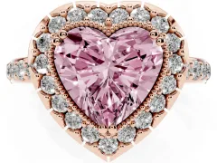 Fancy Pink Heart Cut Diamond Halo Ring Set in Rose gold with Pavé Shank and Prong Setting