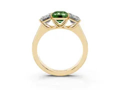 Fancy Green Emerald Cut Diamond Three-Stone Ring Set in Yellow gold with Plain Polished Band