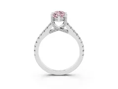 Fancy Pink Marquise Cut Diamond Solitaire Ring Set in White gold with Brilliant Pavé Band and Prong Setting