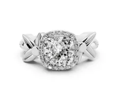 Cushion Cut Diamond Halo Floral Band Ring Set in Platinum with Prong Setting