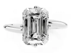 Emerald Cut Diamond Solitaire Engagement Ring Set in Platinum with Classic Plain Band