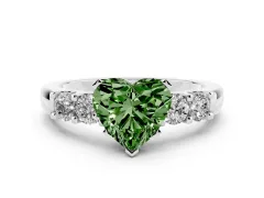 Fancy Green Heart Cut Diamond Five-Stone Prong Set Engagement Ring Set in Platinum with Channel Band