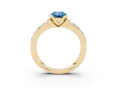 Fancy Blue Radiant Cut Diamond Wide Channel Set Band Ring Set in Yellow gold with Bezel Setting